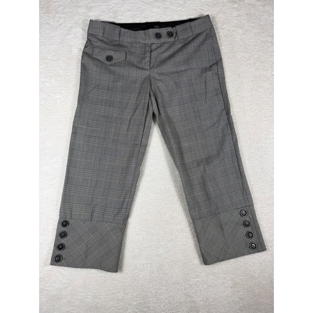 Zinc Plaid Capri Pants Women Size 7 Grey low rise‎ Button Glen Check Y2K preppy